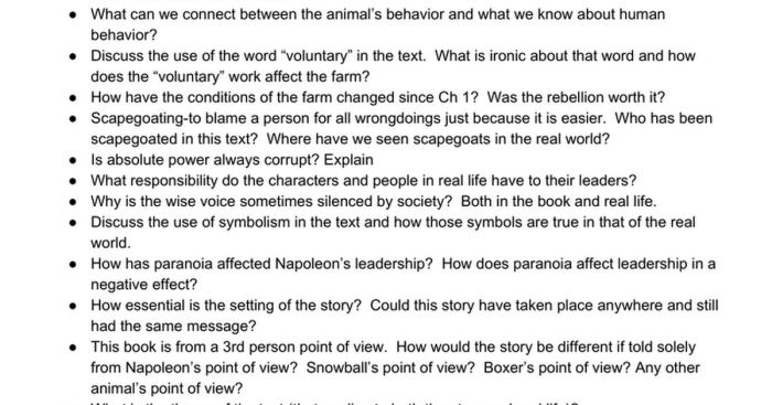 Socratic seminar questions for animal farm